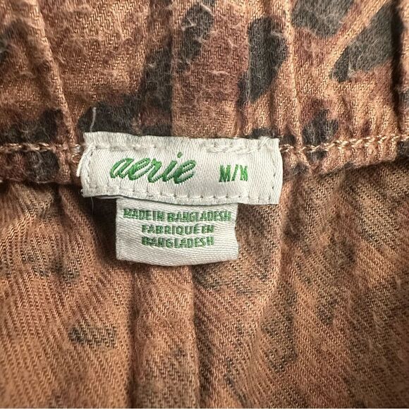 Aerie Brown Leopard Print Ruffle Trim Pajama Flannel Boxer Shorts Size Medium - Picture 8 of 16